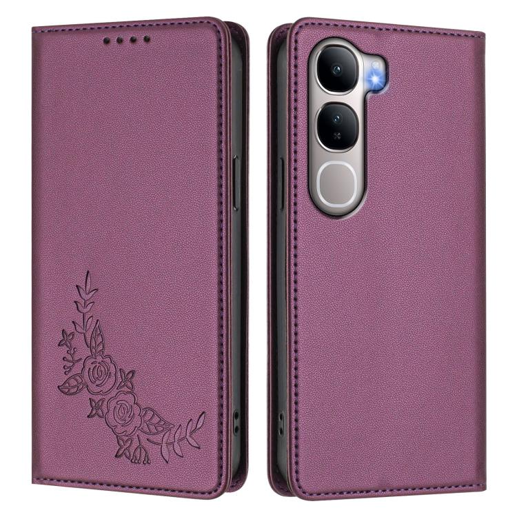 For vivo Y31 5G Global / Y21d 4G Peony Embossed Magnetic RFID Vegan Leather Phone Case