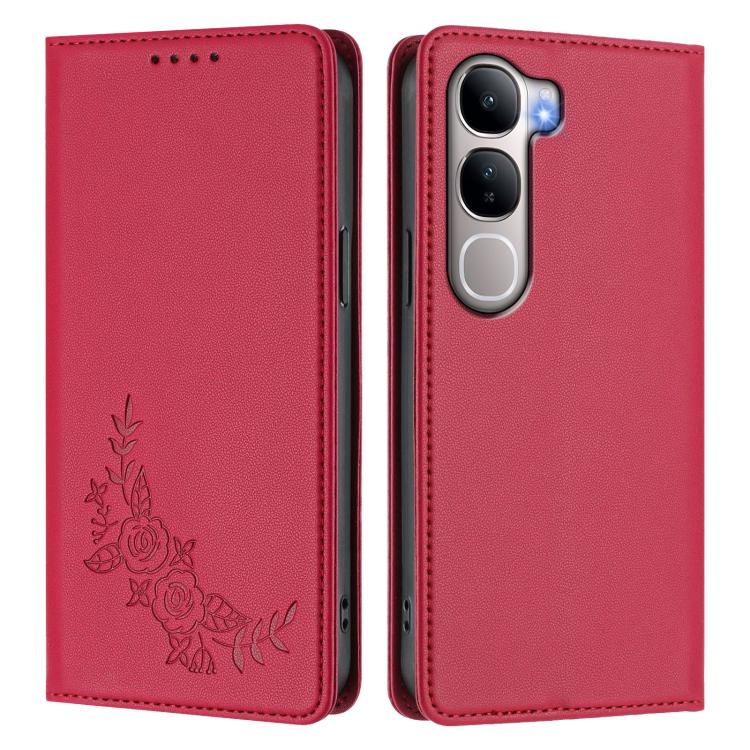 For vivo Y31 5G Global / Y21d 4G Peony Embossed Magnetic RFID Vegan Leather Phone Case