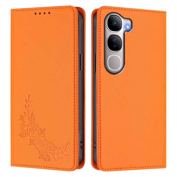 For vivo Y31 5G Global / Y21d 4G Peony Embossed Magnetic RFID Vegan Leather Phone Case