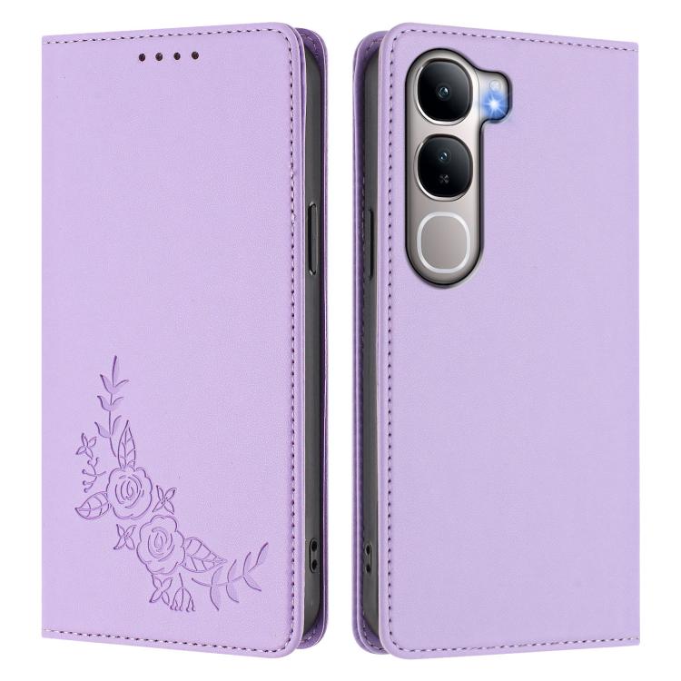 For vivo Y31 5G Global / Y21d 4G Peony Embossed Magnetic RFID Vegan Leather Phone Case