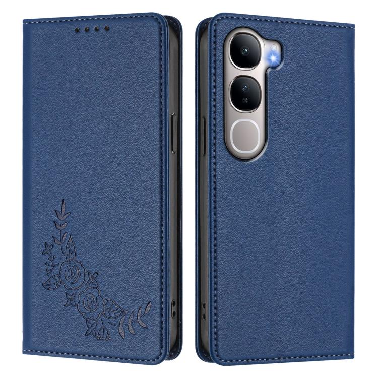 For vivo Y31 5G Global / Y21d 4G Peony Embossed Magnetic RFID Vegan Leather Phone Case