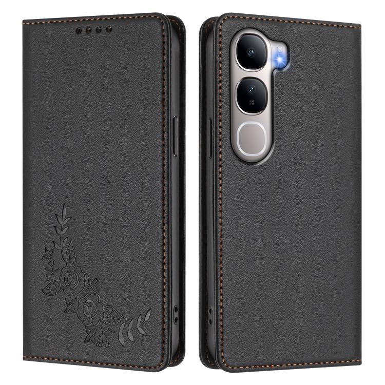 For vivo Y31 5G Global / Y21d 4G Peony Embossed Magnetic RFID Vegan Leather Phone Case
