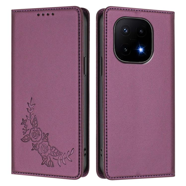 For vivo iQOO 15 5G Peony Embossed Magnetic RFID Vegan Leather Phone Case