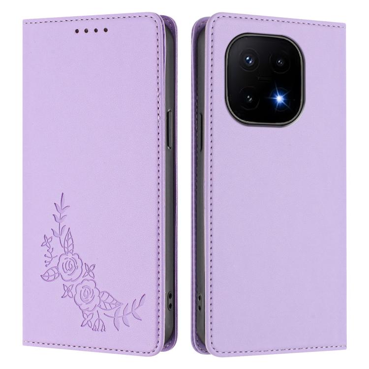 For vivo iQOO 15 5G Peony Embossed Magnetic RFID Vegan Leather Phone Case