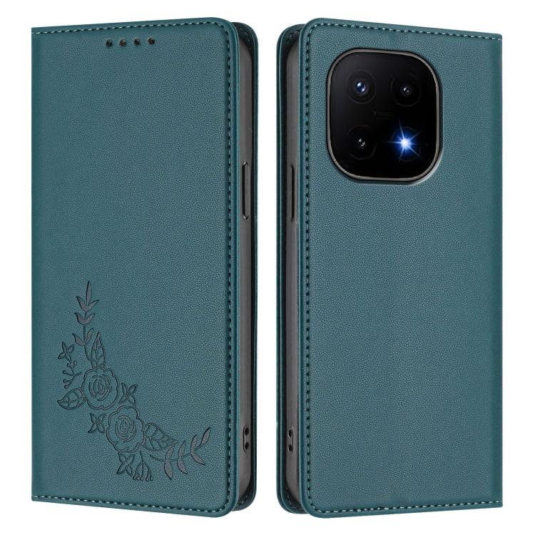 For vivo iQOO 15 5G Peony Embossed Magnetic RFID Vegan Leather Phone Case