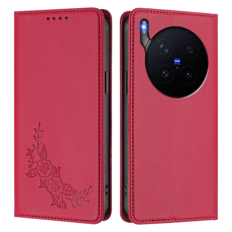 For vivo X300 Pro Peony Embossed Magnetic RFID Vegan Leather Phone Case