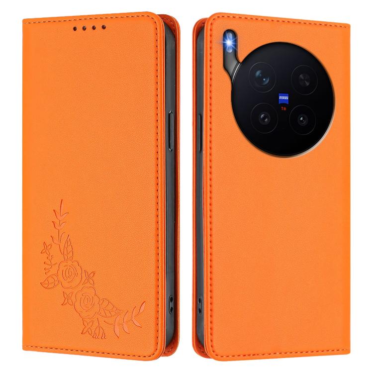 For vivo X300 Pro Peony Embossed Magnetic RFID Vegan Leather Phone Case