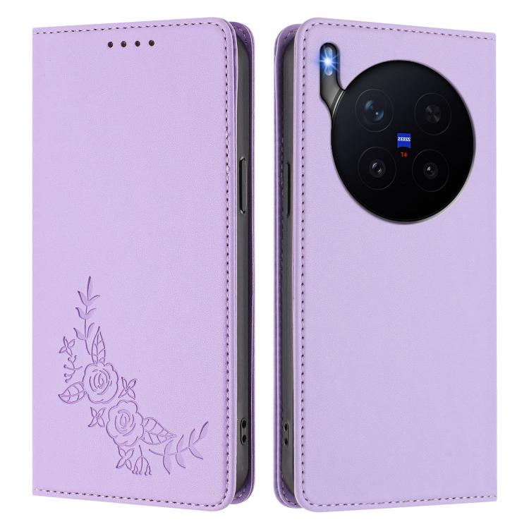 For vivo X300 Pro Peony Embossed Magnetic RFID Vegan Leather Phone Case
