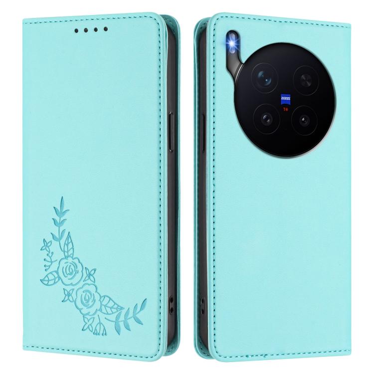 For vivo X300 Pro Peony Embossed Magnetic RFID Vegan Leather Phone Case