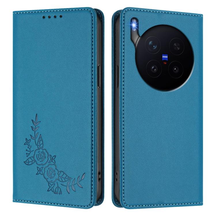 For vivo X300 Pro Peony Embossed Magnetic RFID Vegan Leather Phone Case