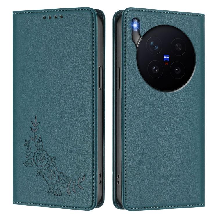 For vivo X300 Pro Peony Embossed Magnetic RFID Vegan Leather Phone Case