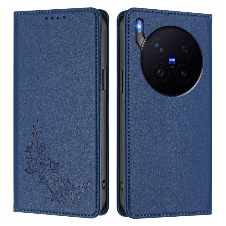 For vivo X300 Pro Peony Embossed Magnetic RFID Vegan Leather Phone Case