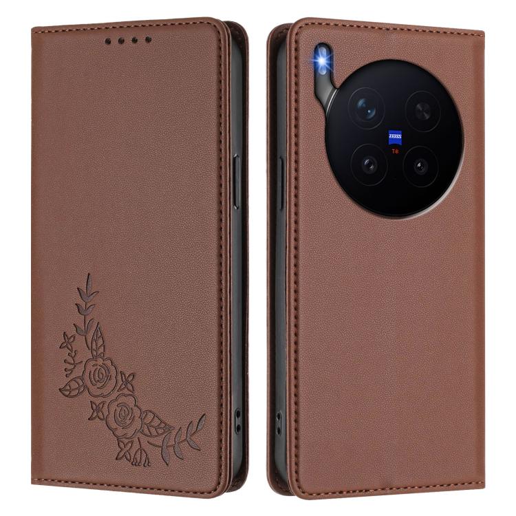 For vivo X300 Pro Peony Embossed Magnetic RFID Vegan Leather Phone Case