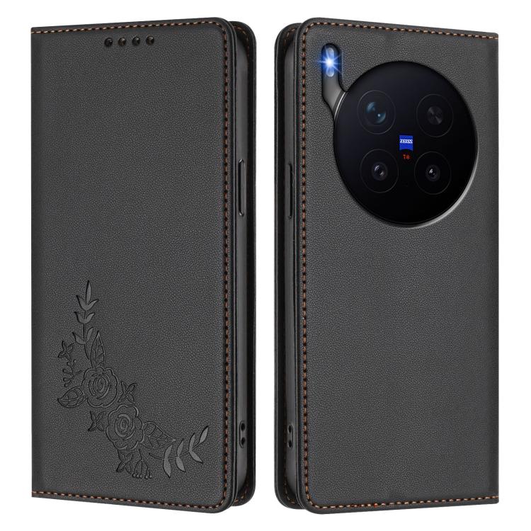 For vivo X300 Pro Peony Embossed Magnetic RFID Vegan Leather Phone Case