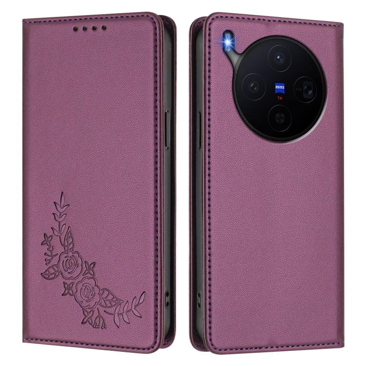 For vivo X300 Peony Embossed Magnetic RFID Vegan Leather Phone Case