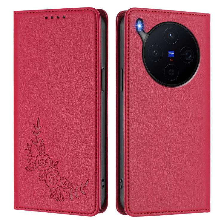 For vivo X300 Peony Embossed Magnetic RFID Vegan Leather Phone Case