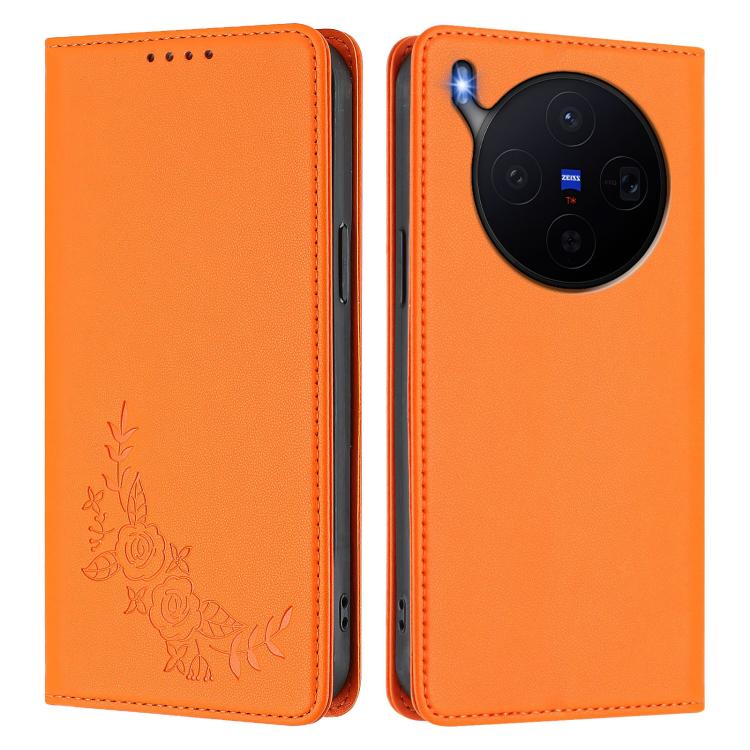 For vivo X300 Peony Embossed Magnetic RFID Vegan Leather Phone Case