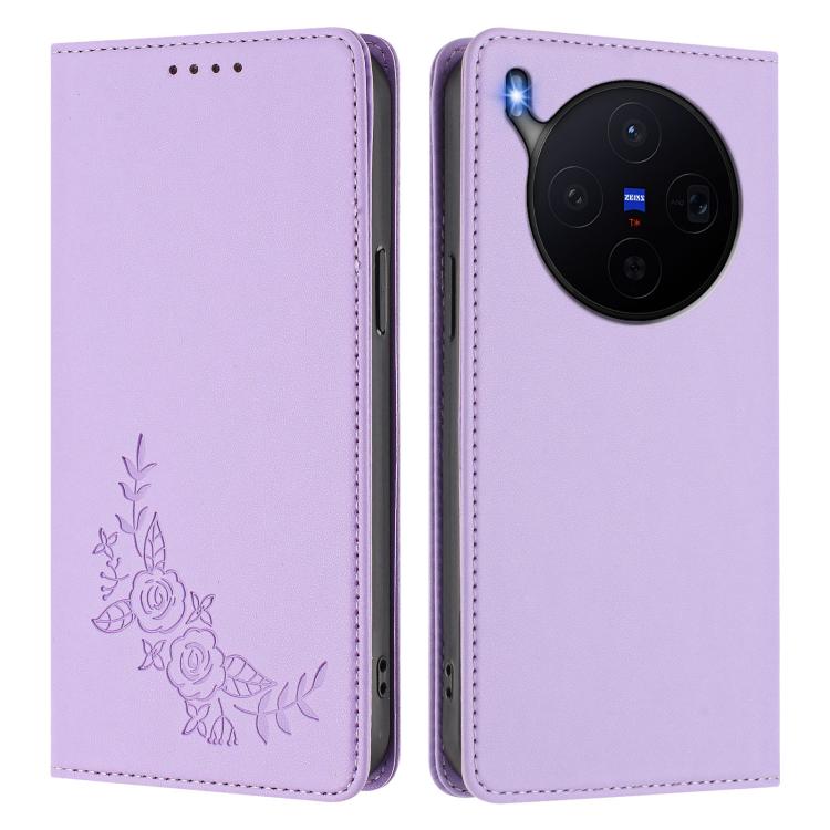 For vivo X300 Peony Embossed Magnetic RFID Vegan Leather Phone Case