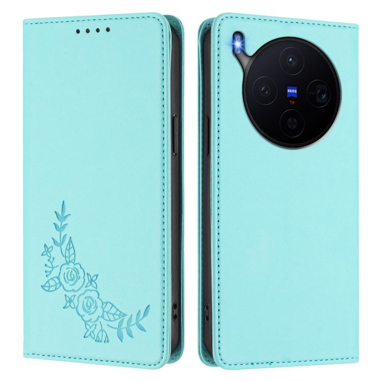 For vivo X300 Peony Embossed Magnetic RFID Vegan Leather Phone Case