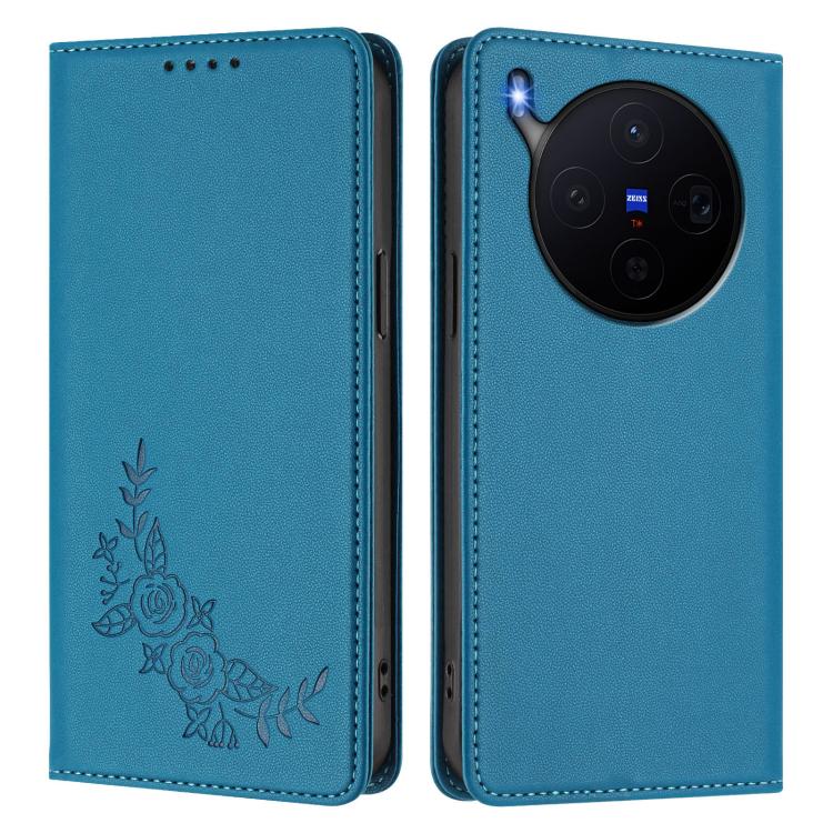 For vivo X300 Peony Embossed Magnetic RFID Vegan Leather Phone Case