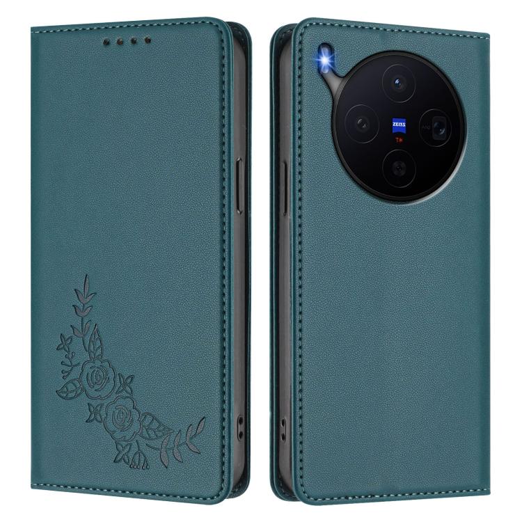 For vivo X300 Peony Embossed Magnetic RFID Vegan Leather Phone Case