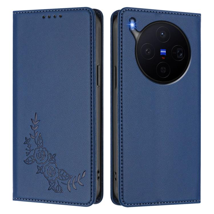 For vivo X300 Peony Embossed Magnetic RFID Vegan Leather Phone Case