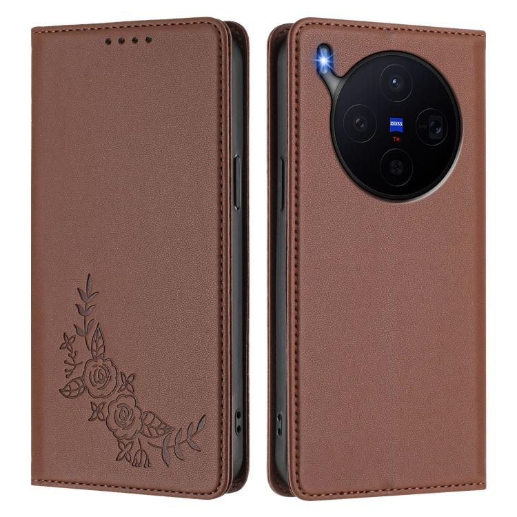 For vivo X300 Peony Embossed Magnetic RFID Vegan Leather Phone Case