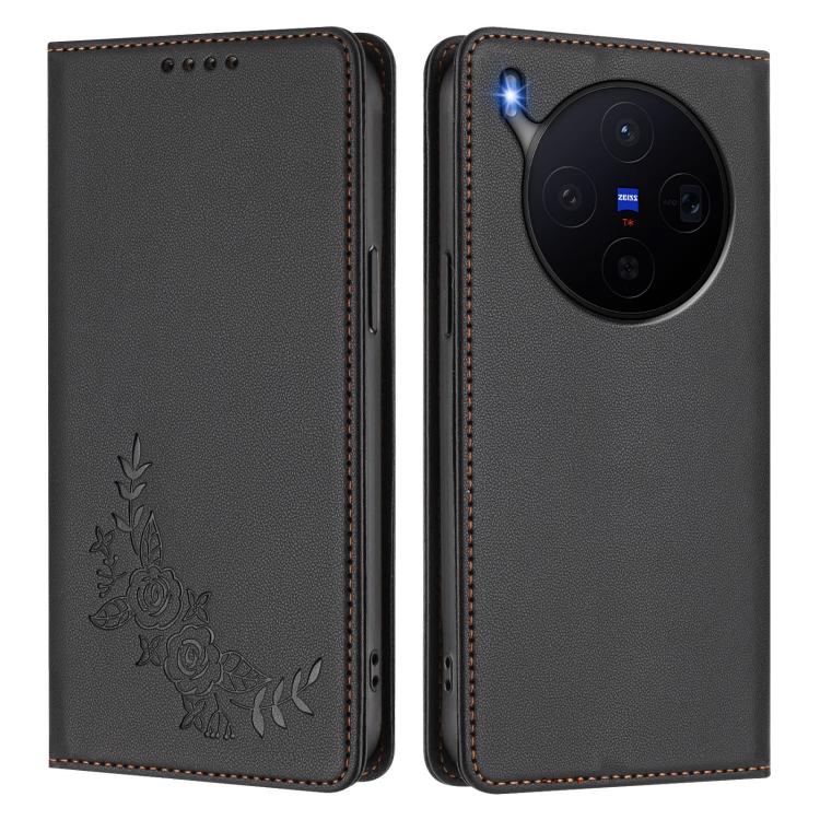 For vivo X300 Peony Embossed Magnetic RFID Vegan Leather Phone Case
