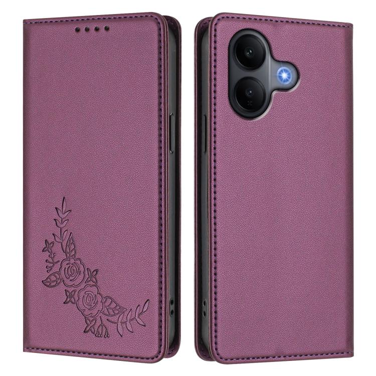 For vivo V60 Lite 5G Global Peony Embossed Magnetic RFID Vegan Leather Phone Case