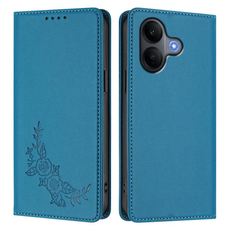 For vivo V60 Lite 5G Global Peony Embossed Magnetic RFID Vegan Leather Phone Case