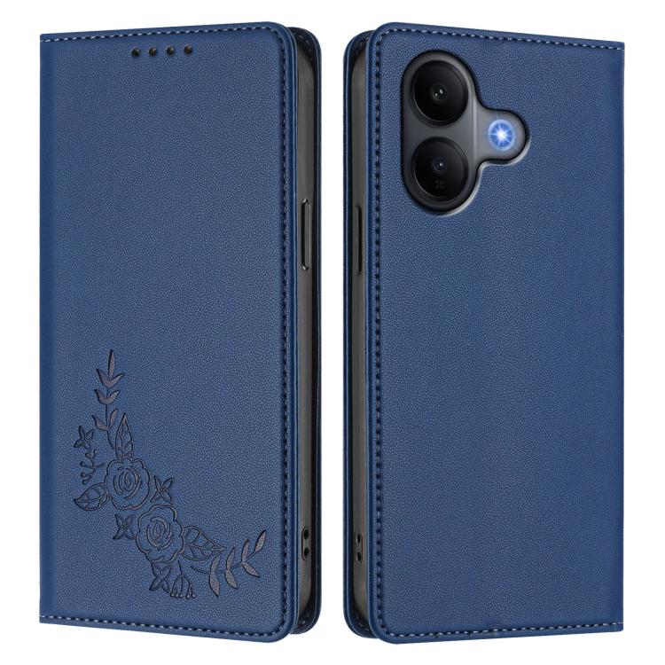 For vivo V60 Lite 5G Global Peony Embossed Magnetic RFID Vegan Leather Phone Case
