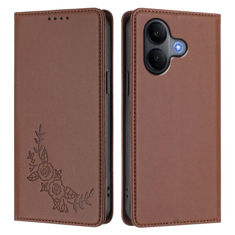 For vivo V60 Lite 5G Global Peony Embossed Magnetic RFID Vegan Leather Phone Case