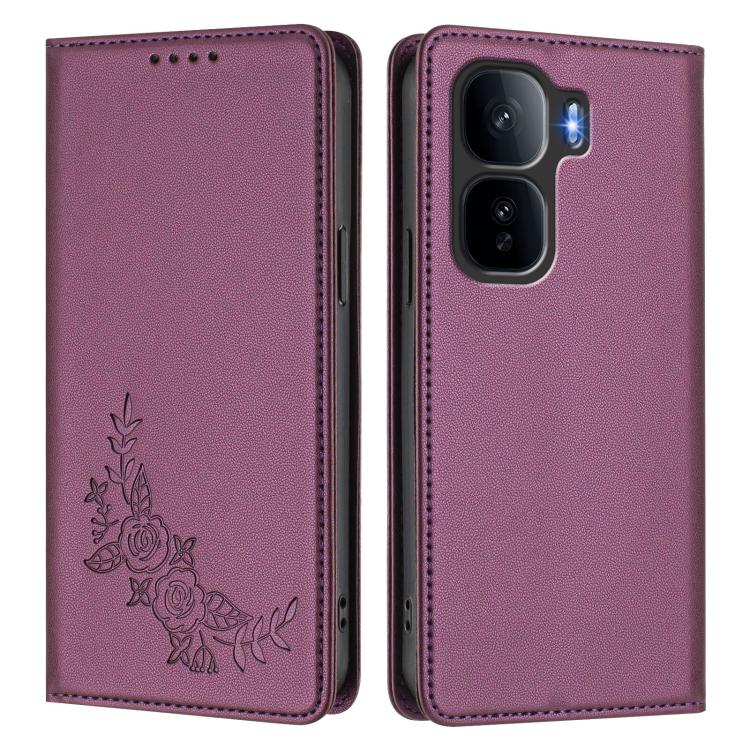 For vivo iQOO Neo10 Pro+ Peony Embossed Magnetic RFID Vegan Leather Phone Case