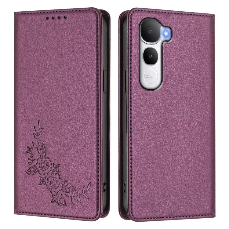 For vivo Y400 5G / 4G Peony Embossed Magnetic RFID Vegan Leather Phone Case