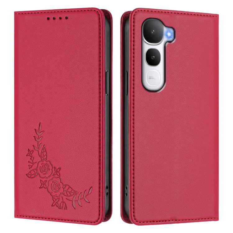 For vivo Y400 5G / 4G Peony Embossed Magnetic RFID Vegan Leather Phone Case