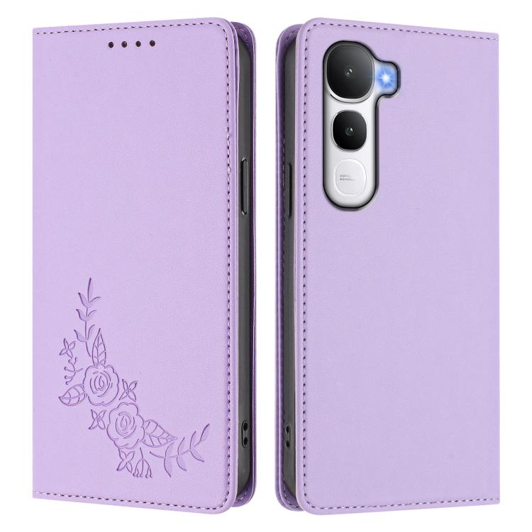 For vivo Y400 5G / 4G Peony Embossed Magnetic RFID Vegan Leather Phone Case