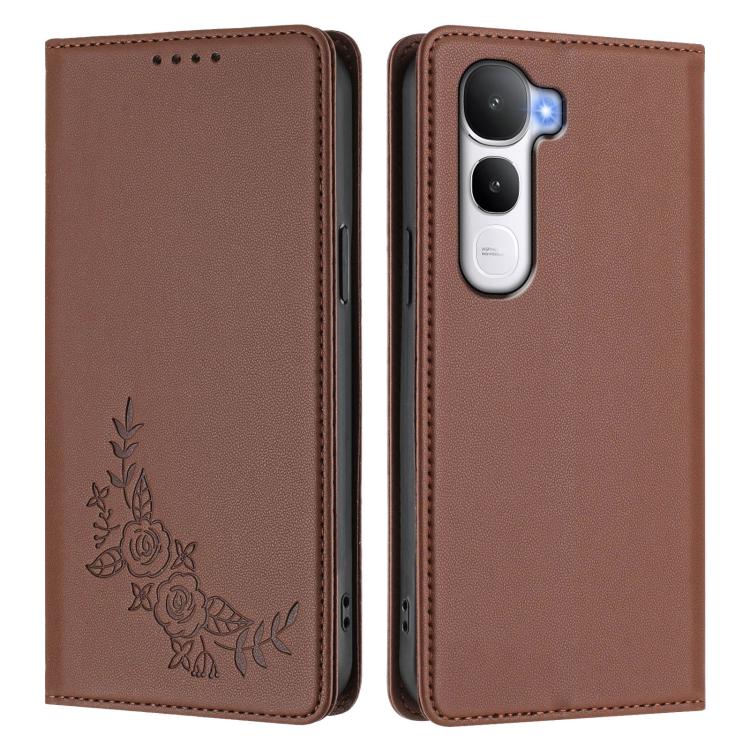 For vivo Y400 5G / 4G Peony Embossed Magnetic RFID Vegan Leather Phone Case