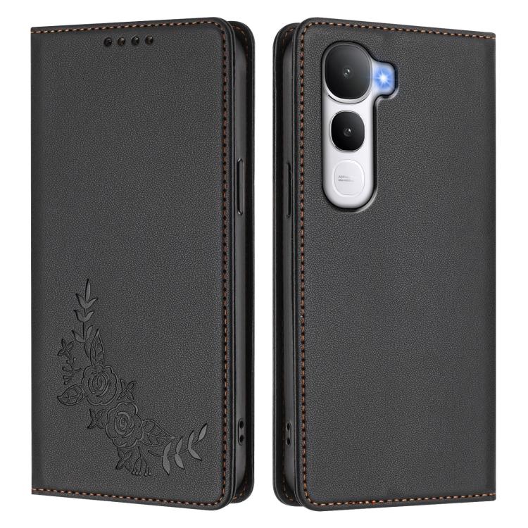 For vivo Y400 5G / 4G Peony Embossed Magnetic RFID Vegan Leather Phone Case