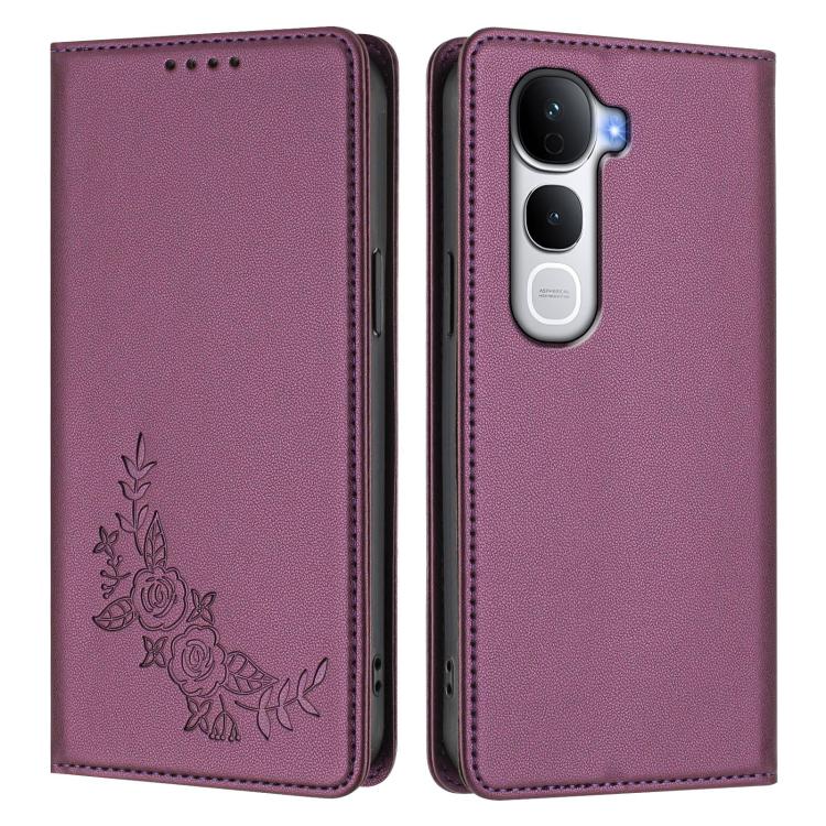 For vivo Y400 Pro 5G Peony Embossed Magnetic RFID Vegan Leather Phone Case