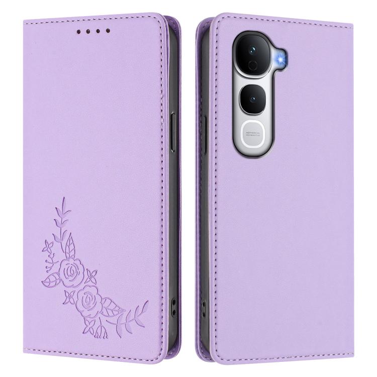 For vivo Y400 Pro 5G Peony Embossed Magnetic RFID Vegan Leather Phone Case