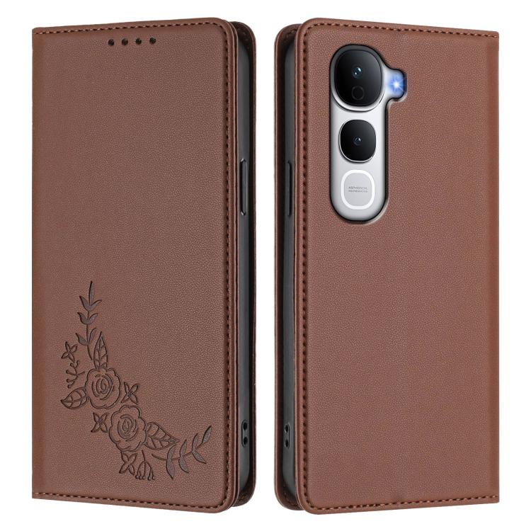 For vivo Y400 Pro 5G Peony Embossed Magnetic RFID Vegan Leather Phone Case