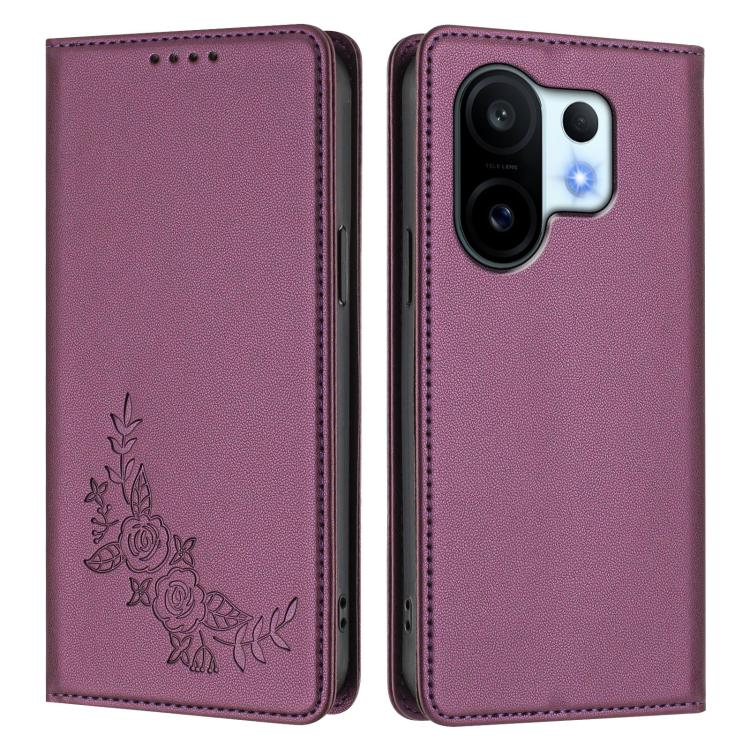 For vivo X200 FE Peony Embossed Magnetic RFID Vegan Leather Phone Case