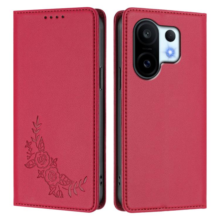 For vivo X200 FE Peony Embossed Magnetic RFID Vegan Leather Phone Case