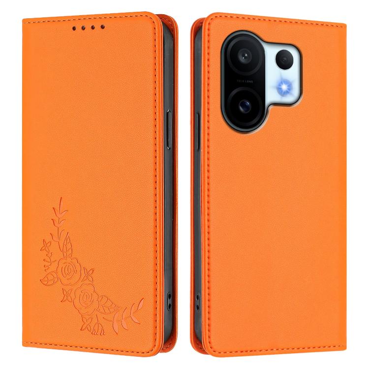 For vivo X200 FE Peony Embossed Magnetic RFID Vegan Leather Phone Case
