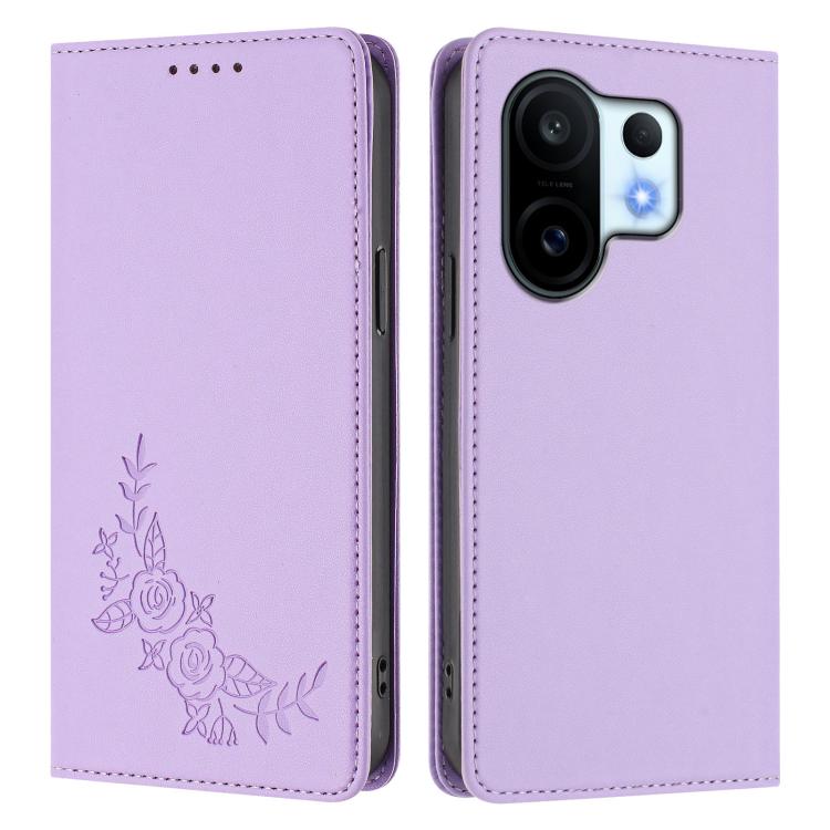For vivo X200 FE Peony Embossed Magnetic RFID Vegan Leather Phone Case