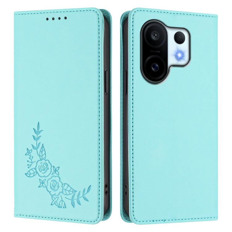 For vivo X200 FE Peony Embossed Magnetic RFID Vegan Leather Phone Case