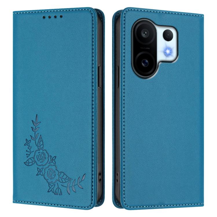 For vivo X200 FE Peony Embossed Magnetic RFID Vegan Leather Phone Case