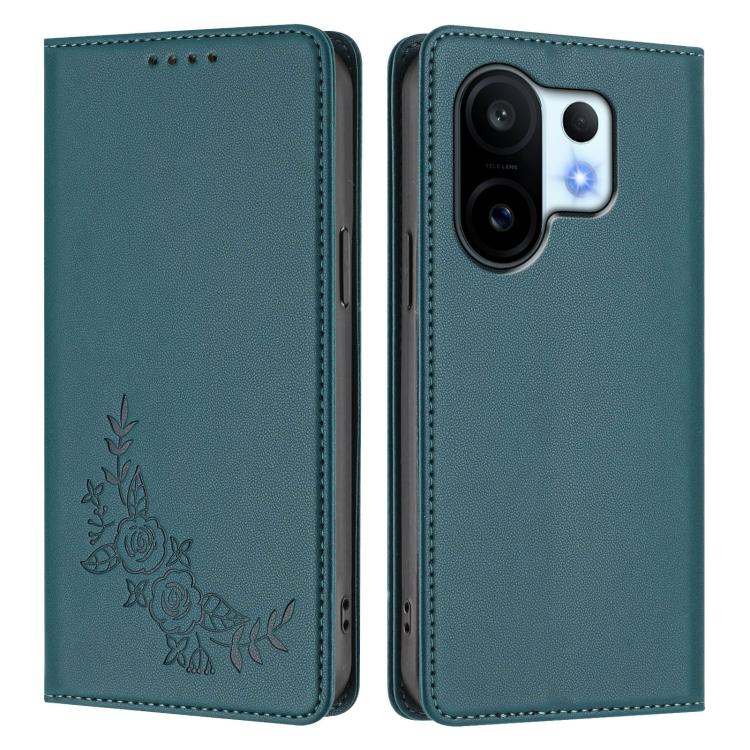 For vivo X200 FE Peony Embossed Magnetic RFID Vegan Leather Phone Case