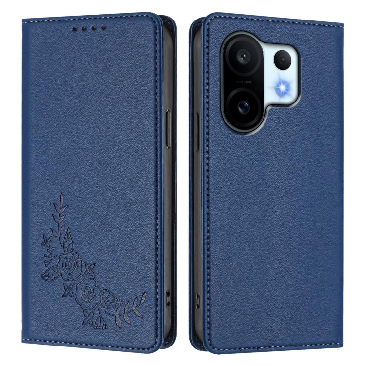 For vivo X200 FE Peony Embossed Magnetic RFID Vegan Leather Phone Case