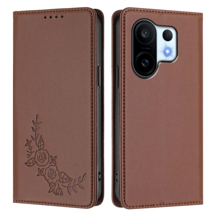 For vivo X200 FE Peony Embossed Magnetic RFID Vegan Leather Phone Case